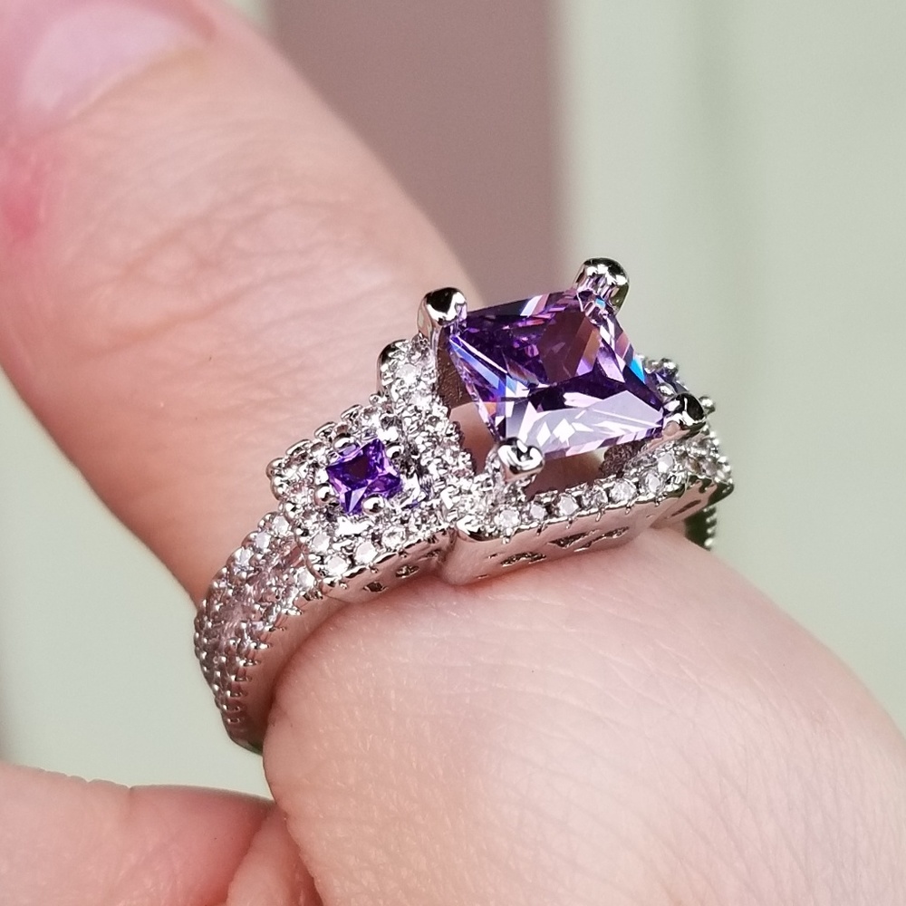 🆕️S925(Sz6/8/9)Halo Style Amethyst&White Sapphire